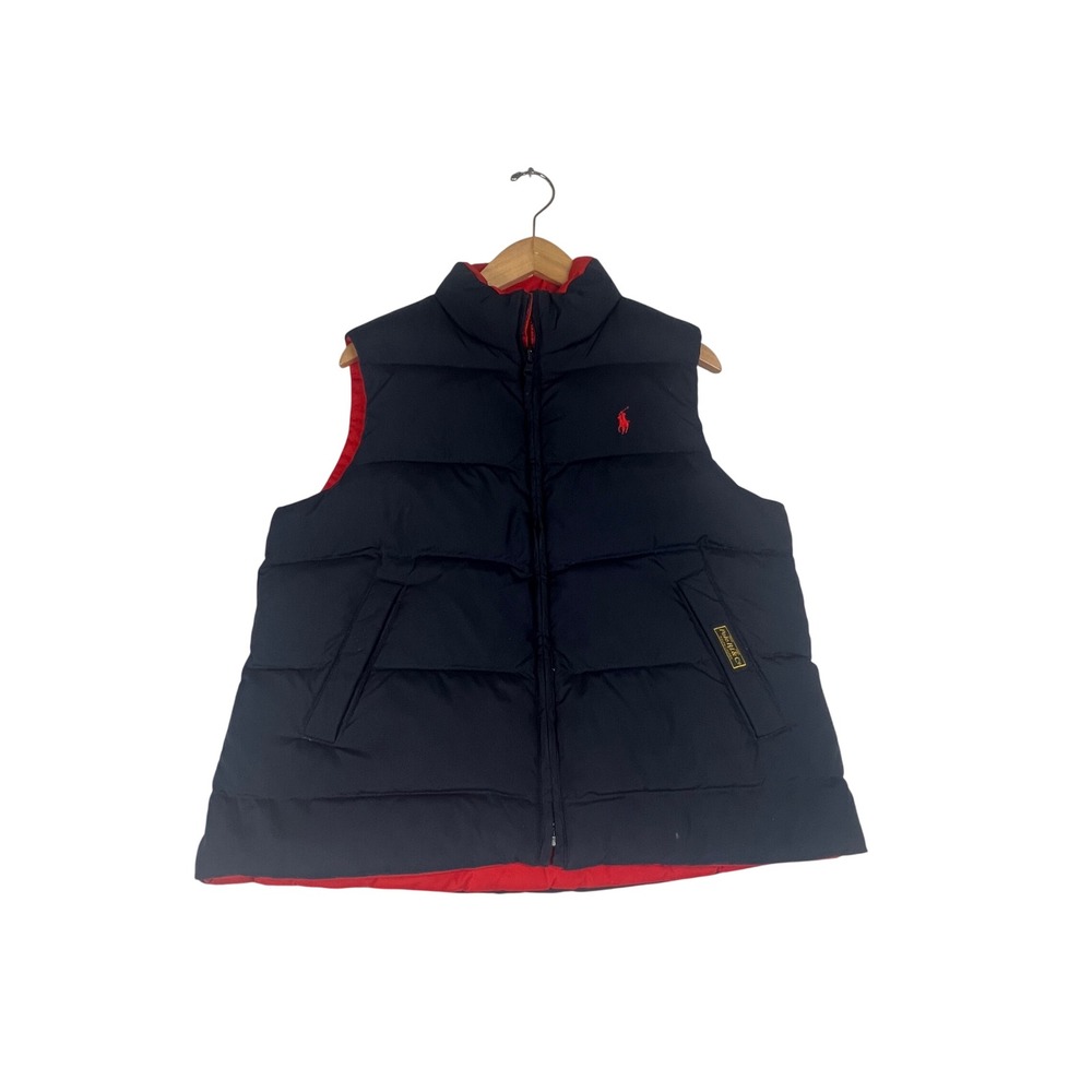 Polo Ralph Lauren Mens Navy Blue Red Puffer Vest Quilted Zip Up Logo 5536